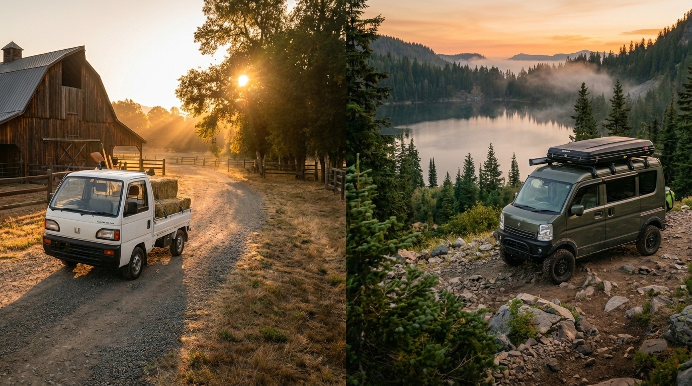 Mini trucks in work and adventure settings