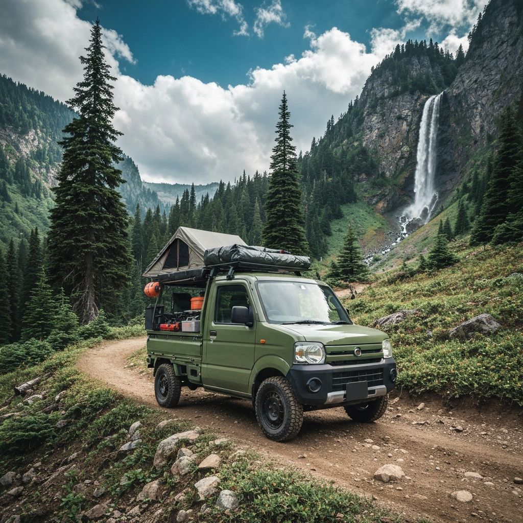Japanese mini truck on outdoor adventure