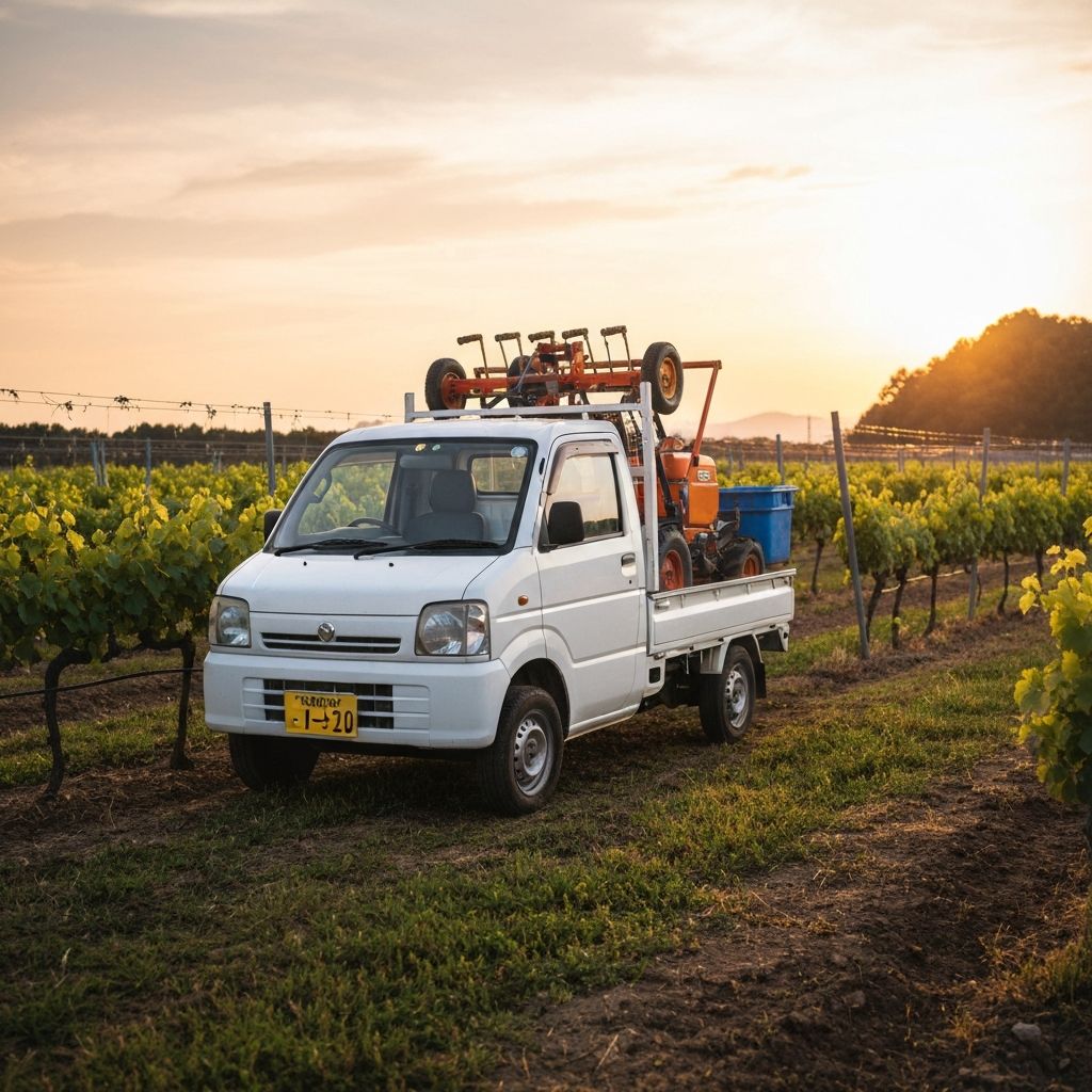 Japanese mini truck working on farm and vineyard